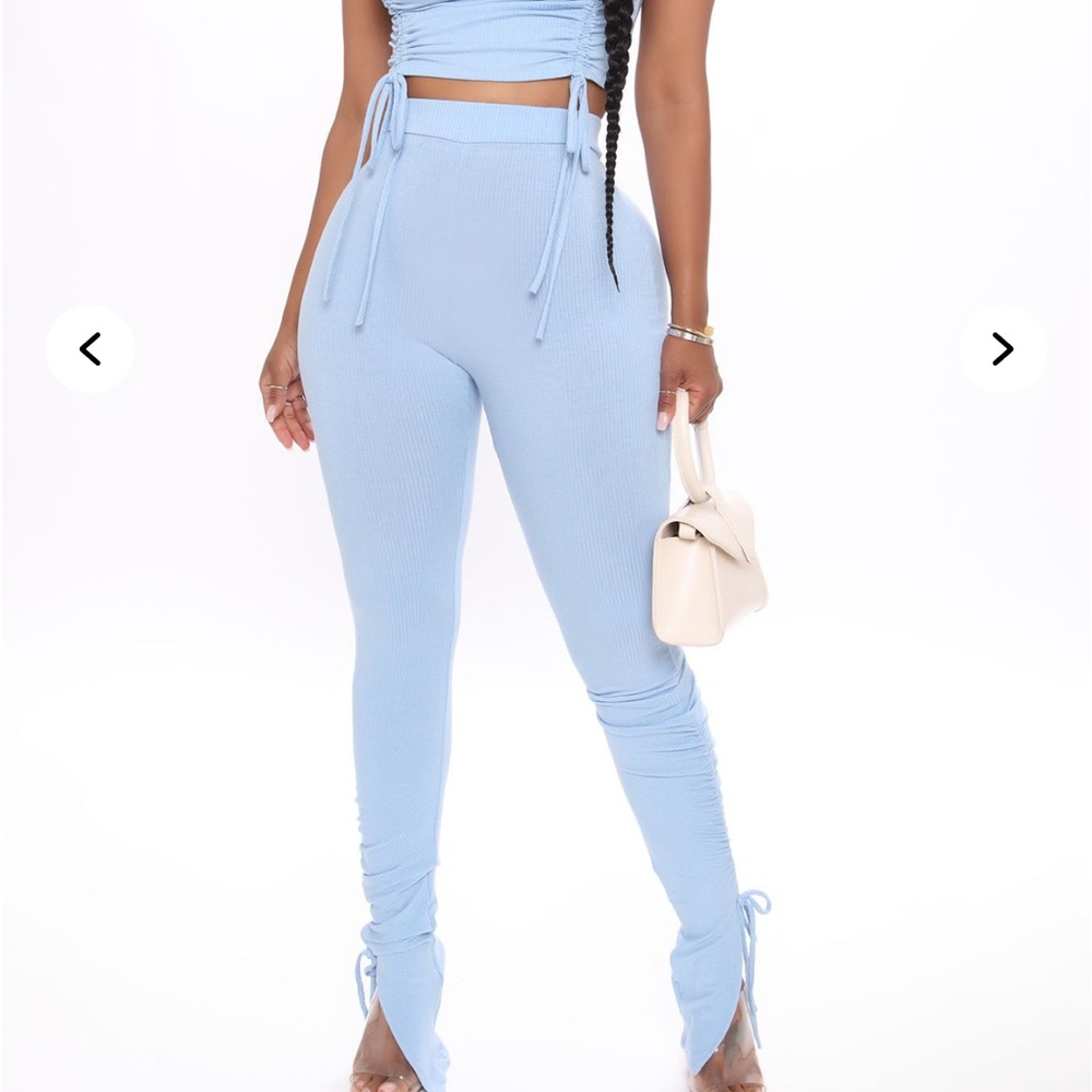 Fashion Nova Blue High-Waisted Leggings with Slit Detail